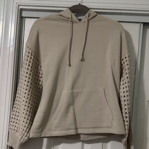 Time and Tru Cream Hoodie with Crochet Detail